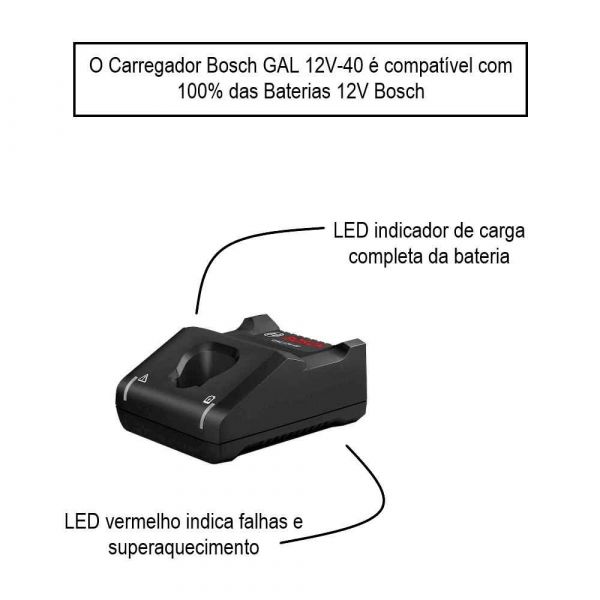 Carregador de baterias 12V Bosch GAL 12V-40 BIVOLT