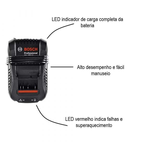 Carregador Rápido de Baterias 18V Bosch GAL 1880 CV  220V