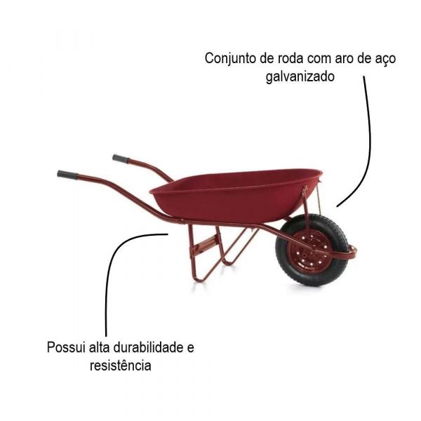 Carrinho de Mão 60 Litros Caçamba Aço Vermelho Fischer
