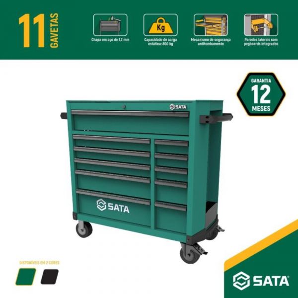 Carro para Ferramentas Profissionais com 11 Gavetas Verde ST95114G Sata