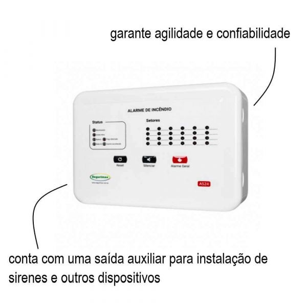 Central de Alarme de Incêndio Convencional 24 Setores 12V com Bateria Inclusa Segurimax