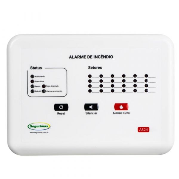 Central de Alarme de Incêndio Convencional 24 Setores 12V com Bateria Inclusa Segurimax