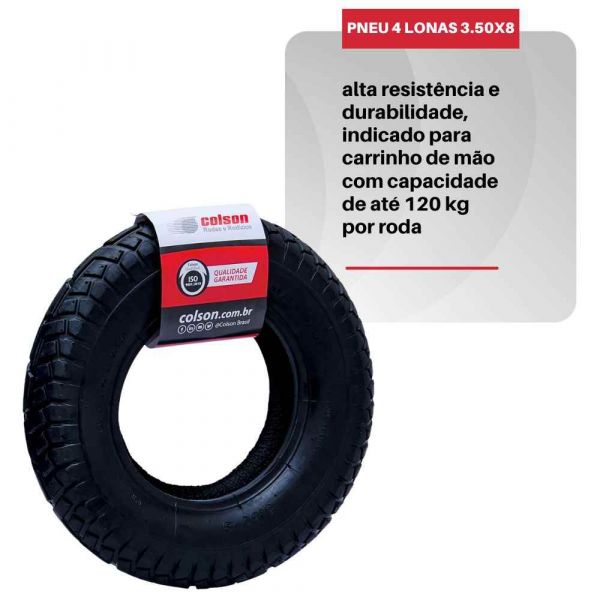 Pneu 4 Lonas 3.50x8 Para Carrinho de Mão Colson 