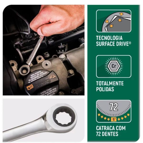 Chave Combinada Catraca Reversível De 13mm Sata 