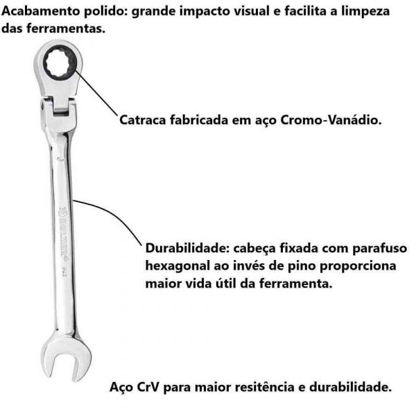 Chave Combinada com Catraca e Cabeça Flexível 10mm Belzer