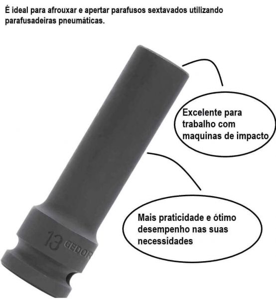 Chave Soquete Impacto Longo 17mm Com Encaixe 1/2” Gedore