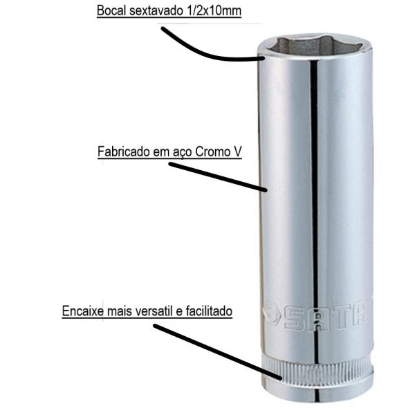 Chave Soquete Sextavado Longo 1/2x10mm- Sata