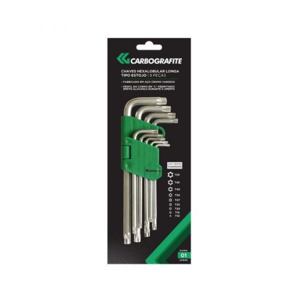 Chaves Hexalobular Longa Tipo Estojo 9 Peças Carbografite