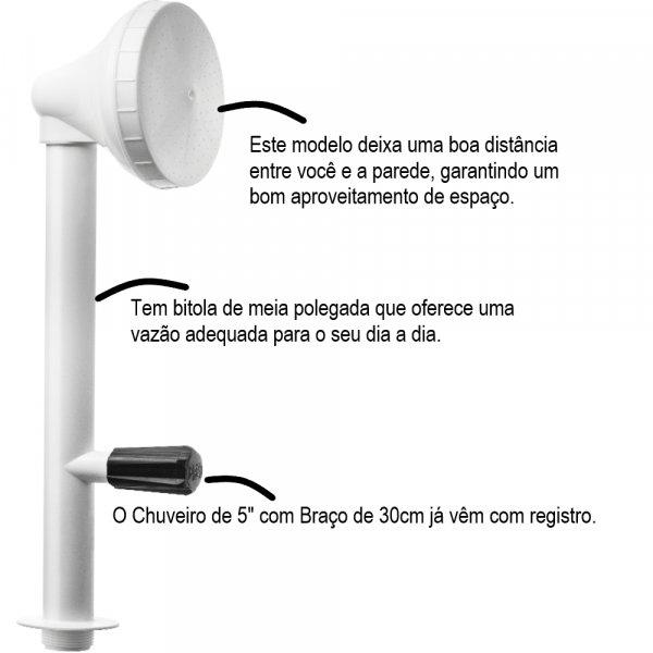 Chuveiro Branco 5” com Braço e Regulador 1/2
