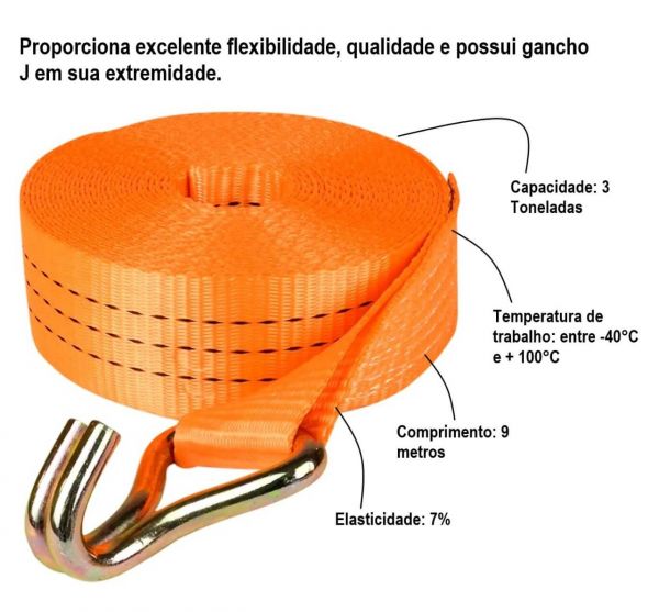 Cinta De Amarração Com Gancho 3 Toneladas 9 Metros Robustec