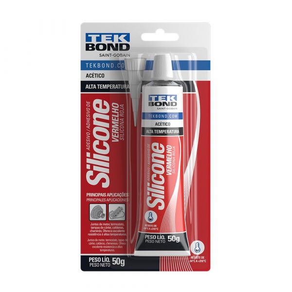 Cola Silicone Acético Alta Temperatura Vermelho 50g Tek Bond