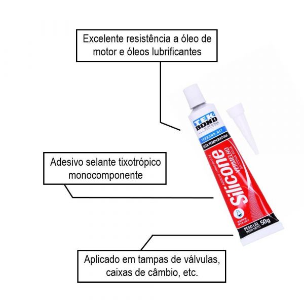 Cola Silicone Acético Alta Temperatura Vermelho 50g Tek Bond