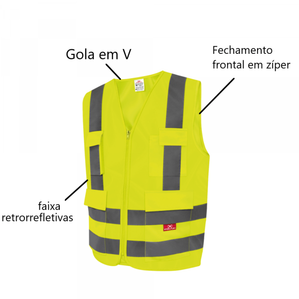 Colete Refletivo Tamanho G 4 Bolsos Amarelo Steelflex
