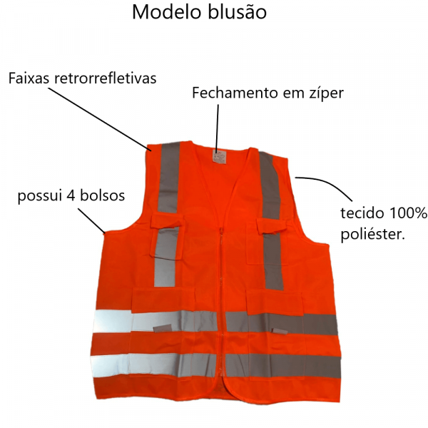Colete Refletivo Tamanho XG 4 Bolsos Laranja Steelflex