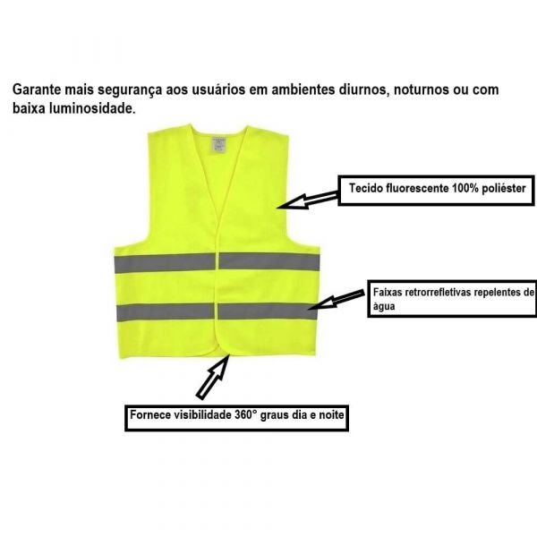 Colete Refletivo Verde Com Quatro Bolsos Tamanho G Emely