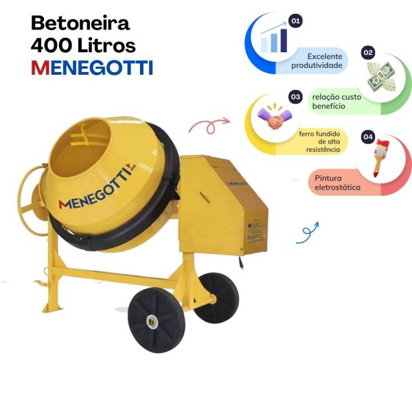 Betoneira 400 Litros Com Motor 2CV Pro Menegotti