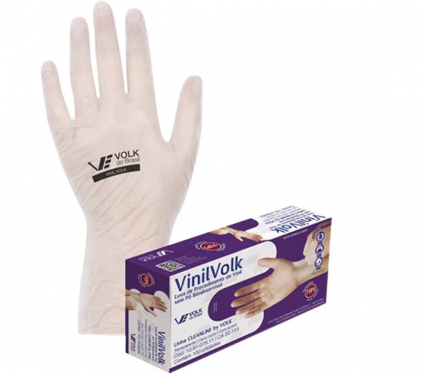Luva de Segurança Vinil Incolor Com Amido Tamanho M Volk