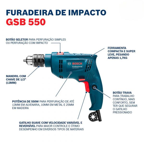 Combo Furadeira GSB 550 + Esmerilhadeira GWS 850 Bosch