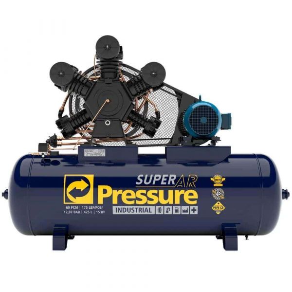 Compressor De Ar 60 Pés 175 PSI 425 Litros Trifásico 220/380V Pressure