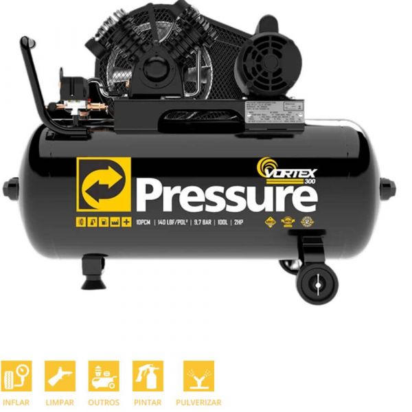 Compressor de Ar Vortex-300 100L 140PSI Pressure 