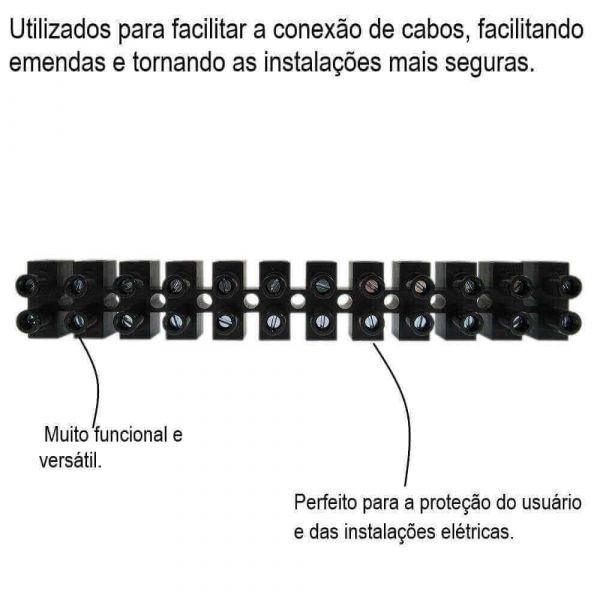 Conector Barra Borne 16mm Com 12 Polos Preto Lukma