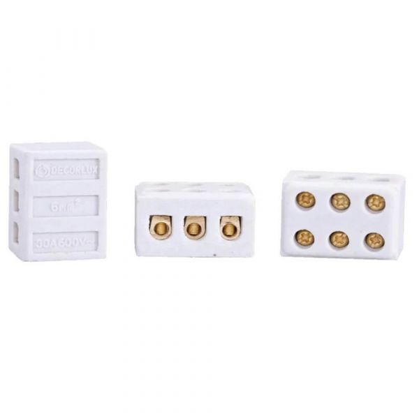 Conector Borne Porcelana 3 P 10mm 50 A Branco Decorlux