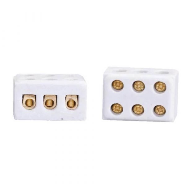 Conector Borne Porcelana 3 P 10mm 50 A Branco Decorlux