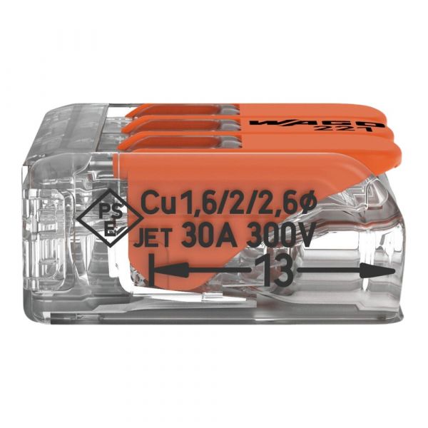 Conector de Emenda 3 Polos 221-613 de até 6mm² Wago