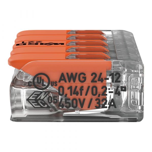 Conector de Emenda 5 Polos 221-415 de até 4mm² Wago