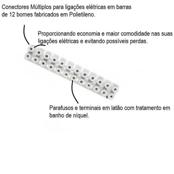 Conector Em Barra 25A 12 Polos 6mm Decorlux 