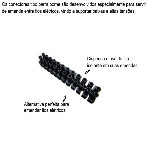Conector Barra Borne 10mm Com 12 Polos Preto Lukma