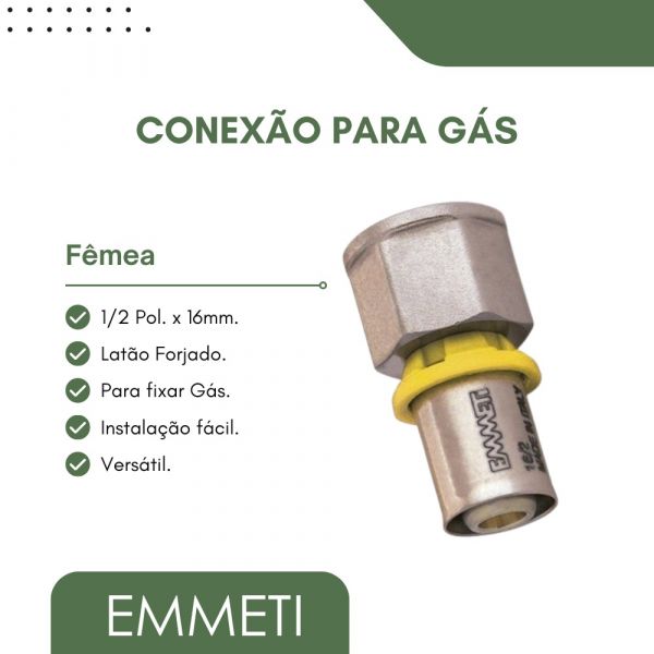 Conexão para Gás Fêmea 16mmx1/2