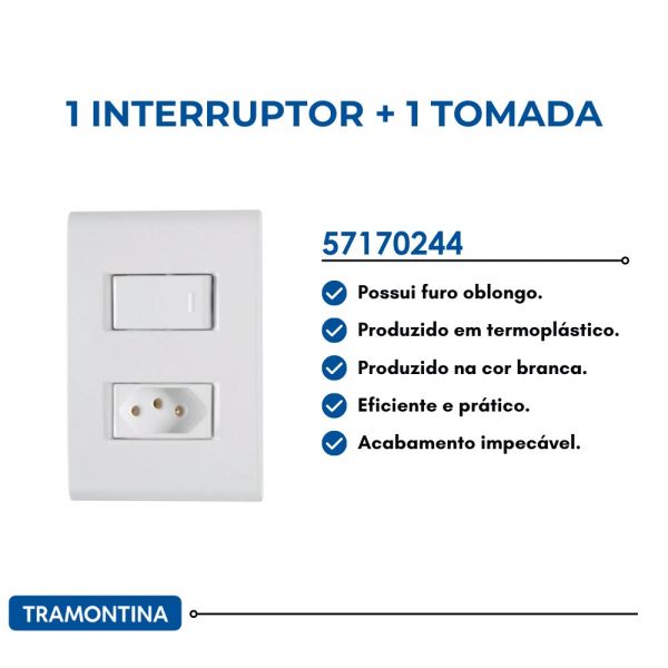 Conjunto 1 Interruptor Simples + 1 Tomada 20A Liz Tramontina