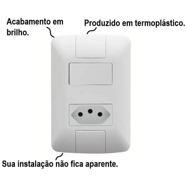 Conjunto 4x2 Com 1 Interruptor Simples 6A E 1 Tomada 2P+T 20A Tramontina 