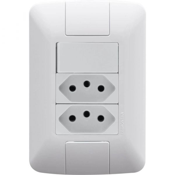 Conjunto 4x2 com 1 Interruptor 10 A 250V e 2 Tomadas 2P+T 10A Tramontina