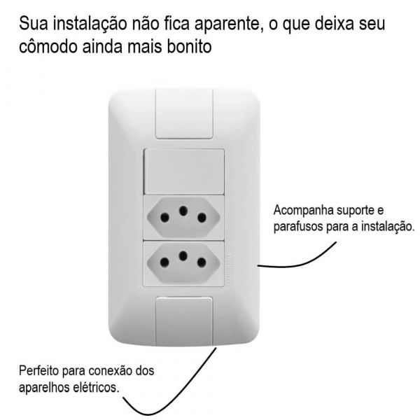 Conjunto 4x2 com 1 Interruptor 10 A 250V e 2 Tomadas 2P+T 10A Tramontina