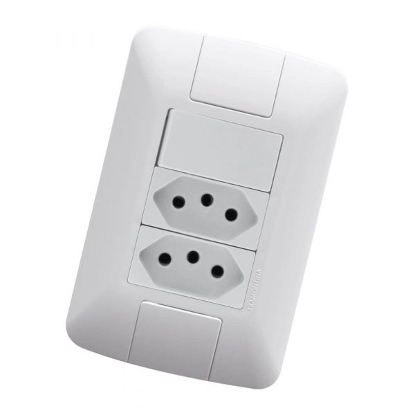 Conjunto 4x2 com 1 Interruptor 10 A 250V e 2 Tomadas 2P+T 10A Tramontina