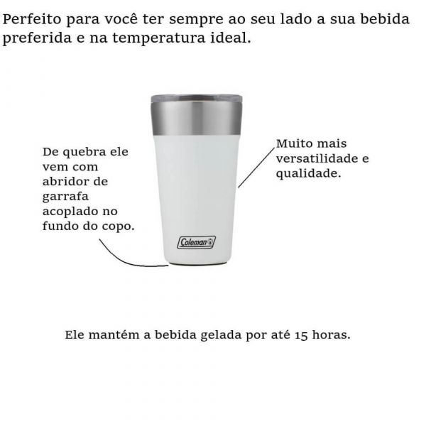 Copo Térmico Inox com Abridor 600ml Branco Coleman
