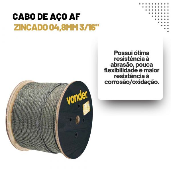 1 Metro De Cabo De Aço Af Zincado 04,8mm 3/16