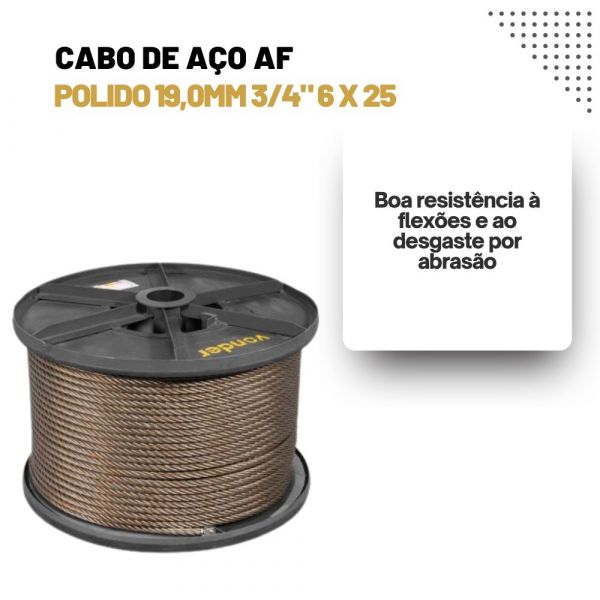 1 Metro De Cabo De Aço Af Polido 19,0mm 3/4
