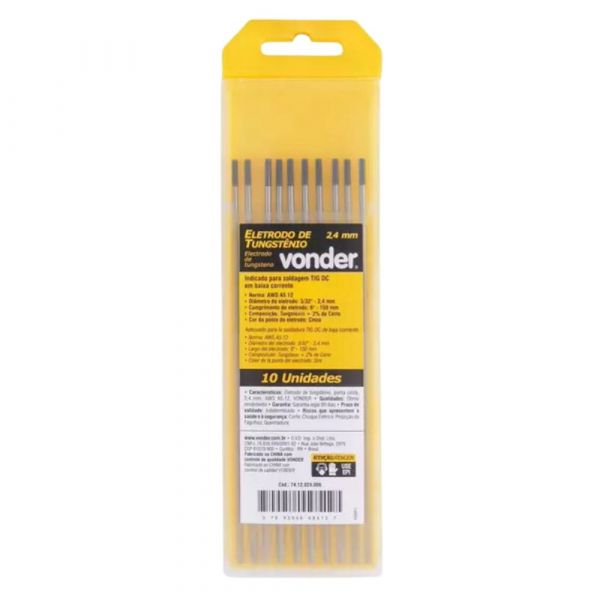 Eletrodo tungstênio Ponta Cinza 1,6mm AWS Ewth2 Vonder