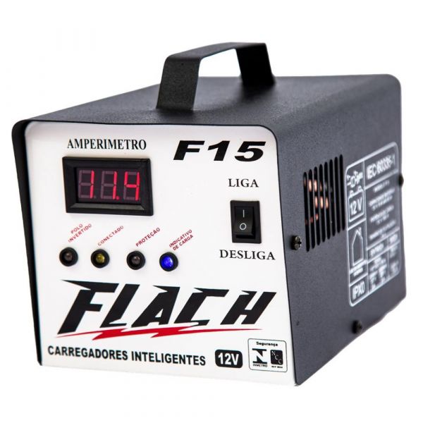 Carregador Inteligente de Baterias F15 Bivolt 15A Com Aux. Partida 12V Flach