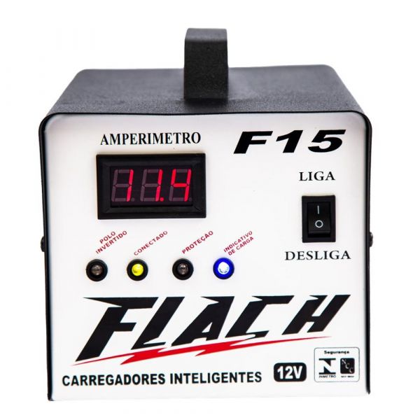 Carregador Inteligente de Baterias F15 Bivolt 15A Com Aux. Partida 12V Flach