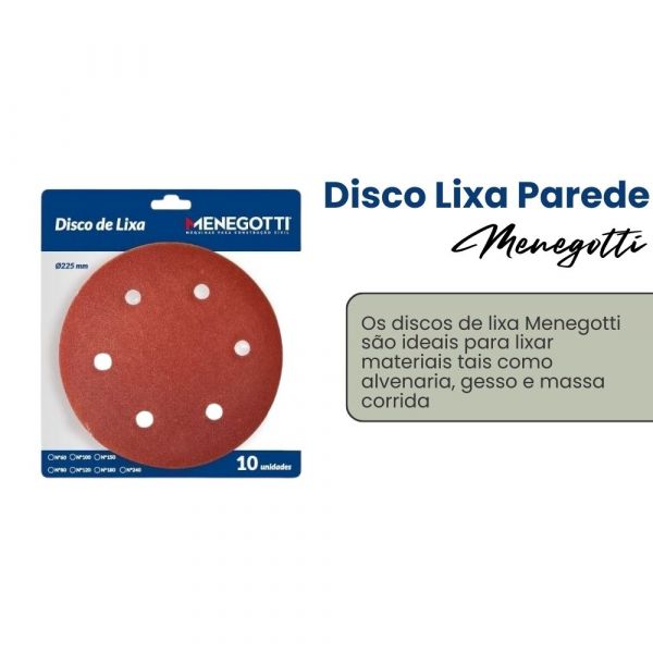 Disco Lixa Parede 225mm P 120 Mlp750 Com 10 Unidades Menegotti