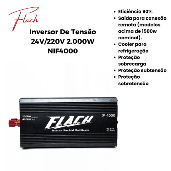 Inversor De Tensão 24V/220V 2.000W NIF4000 Flach