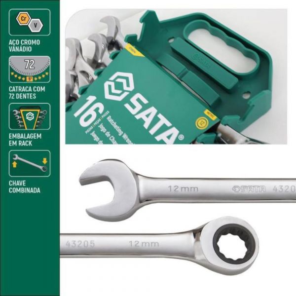 Jogo De Chave Combinada Catraca 08 a 24mm Sata 
