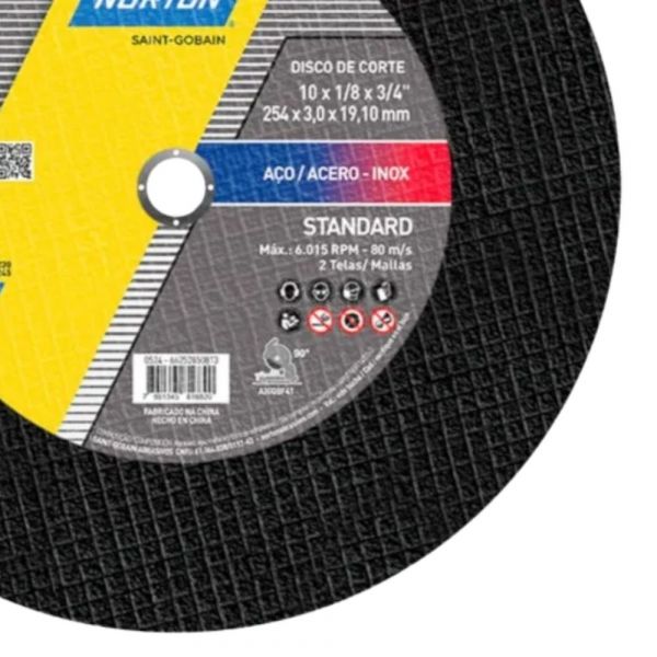 Disco de Corte AR 302 10 Pol. x 1/8 x 3/4 Pol. Standard Norton