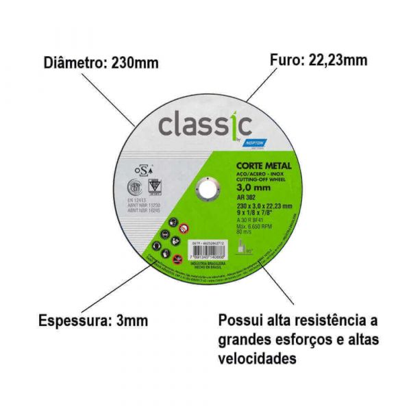 Disco De Corte Classic 9X1/8X7/8” AR302 Norton