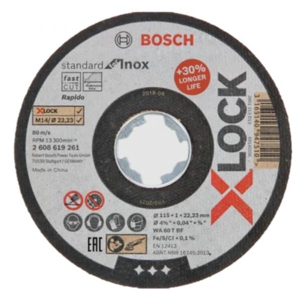 Disco de Corte X-LOCK Bosch Standard for Inox/Metal 115x1mm Reto