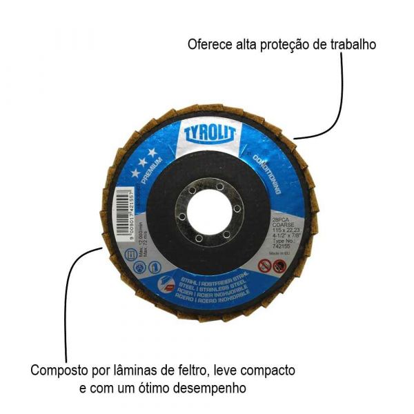 Disco Flap Polimento Inox Grosso 115x22,23mm Tyrolit